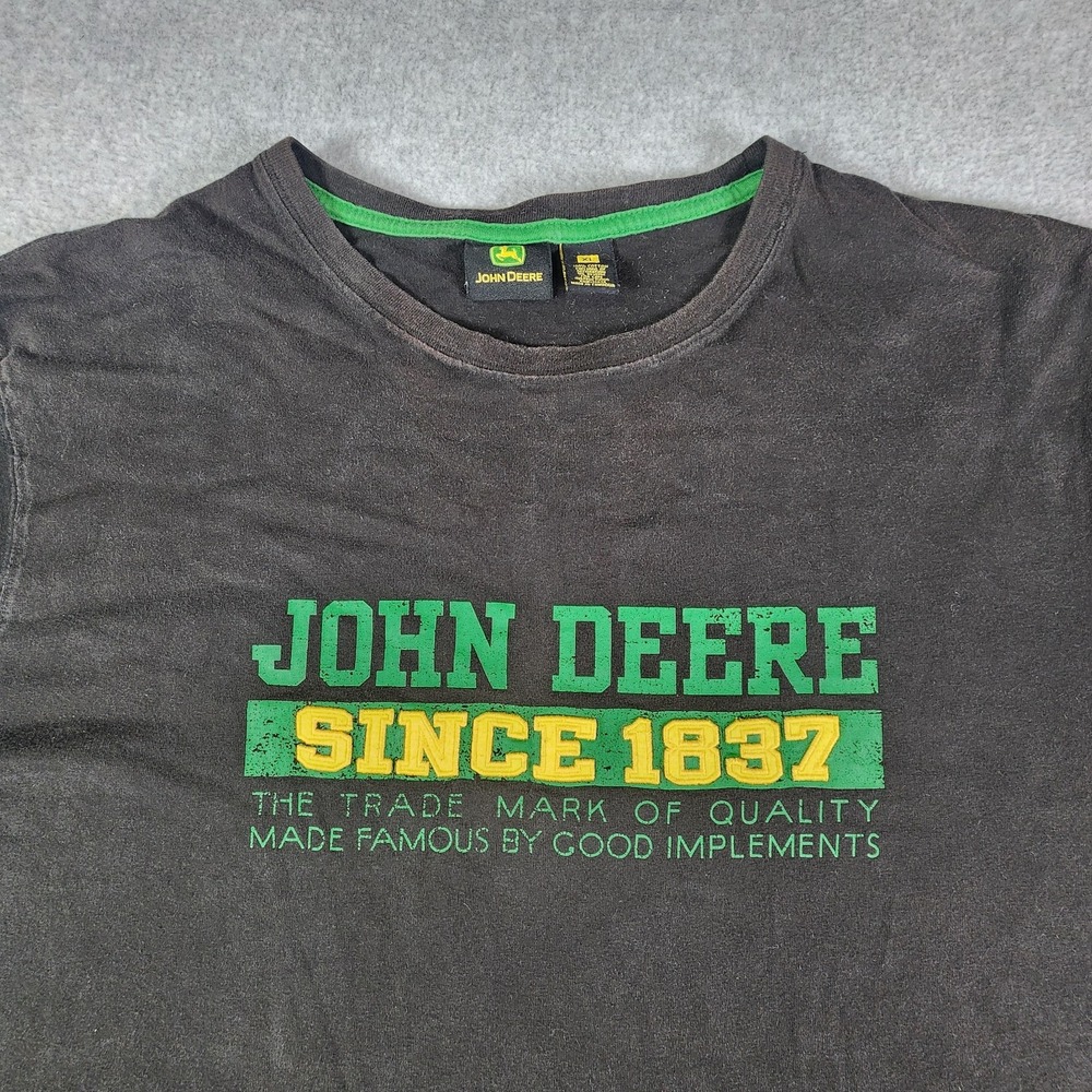 John Deere Distressed Pullover Long Sleeve Shirt Mens XL Black Raised Letters